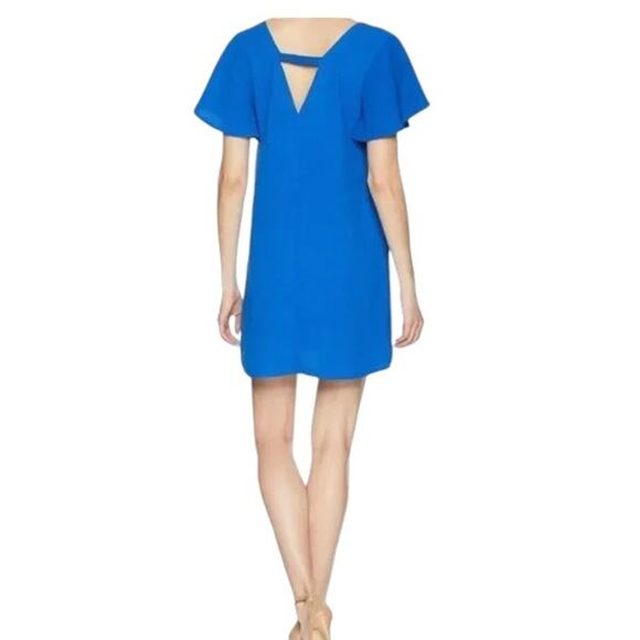 NWT Jack BB Dakota Rayon Crepe Deep V Short Sleeve Blue Shift Dress Size Large - Picture 4 of 7